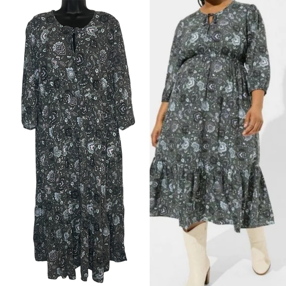 Torrid Fortune Paisley Challis Front Tiered Dress